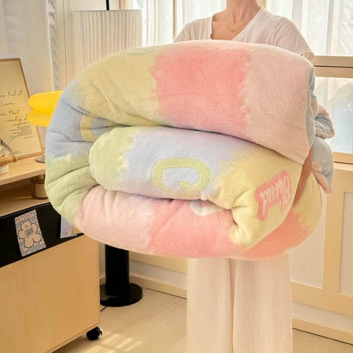 91家纺网 家纺一手货源 找家纺 川悦生活 2024新款雪花绒印花单被套系列-自然光 彩虹爱语蓝