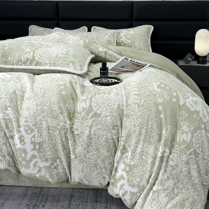 91家纺网 家纺一手货源 找家纺 （总）子曰 2024新款高克重保暖雕花牛奶绒四件套