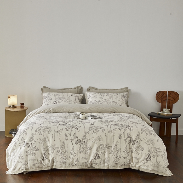 91家纺网 家纺一手货源 找家纺 千朵森 2024新款全棉拼角磨毛四件套-风格二 黎颜旧梦