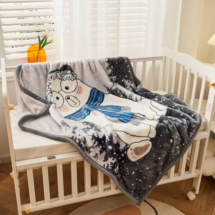 91家纺网 家纺一手货源 找家纺 凯轩毛毛毯毯子网销专供 2024新款舒适亲肤加大加厚儿童云毛毯毯子 围巾熊  灰