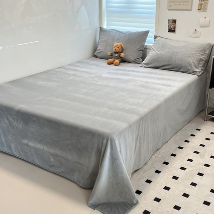 盛馨家纺 2024新款高克重加厚保暖纯色宝宝绒系列单床单 银灰
