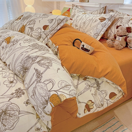 91家纺网 家纺一手货源 找家纺 2024直播爆款全棉磨毛喷气印花加厚保暖四件套（一字绣） 全棉磨毛-邂逅