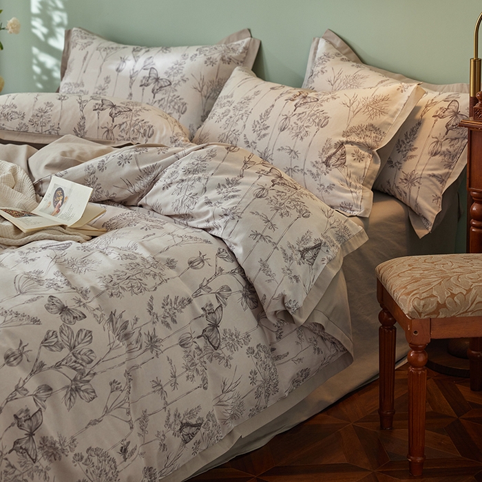 91家纺网 家纺一手货源 找家纺 千朵森 2024新款全棉拼角磨毛四件套-风格一 黎颜旧梦