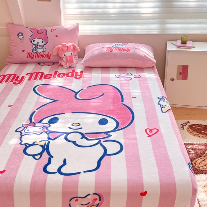 91家纺网 家纺一手货源 找家纺 金爱家 2024新款大阪单品牛奶绒床笠 绒-D草莓冰淇淋美乐蒂