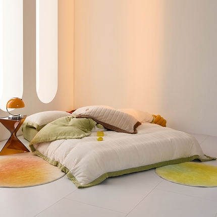 2024新款牛奶3D绒立体雕花剪花四件套 米白+果绿