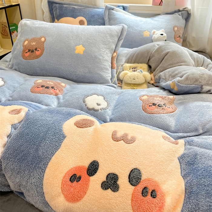 91家纺网 家纺一手货源 找家纺 川悦生活 2024新款雪花绒印花单被套系列-夜景 熊小巴