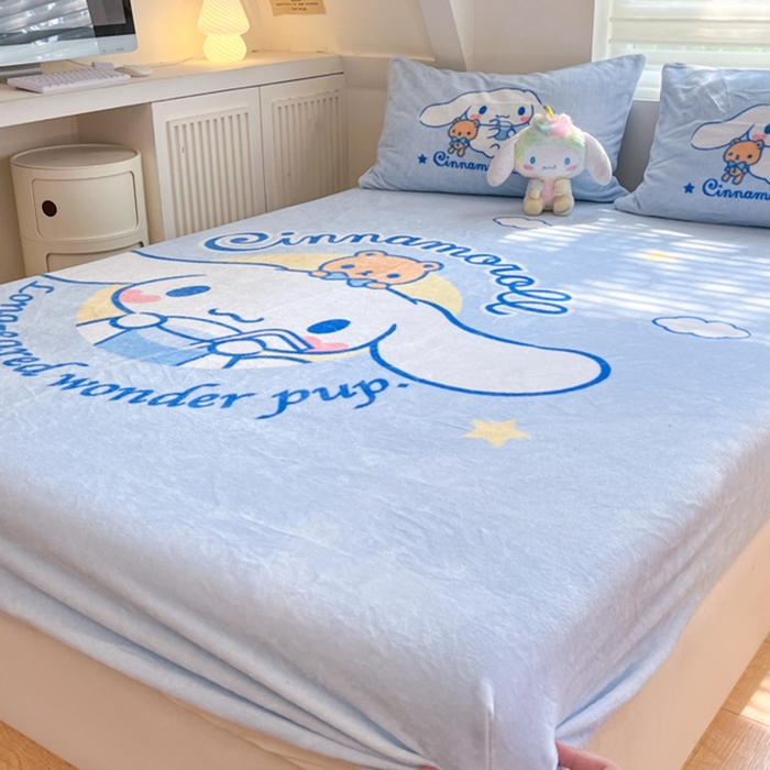 91家纺网 家纺一手货源 找家纺 金爱家 2024新款大阪单品牛奶绒床笠 绒-D汽水大耳狗