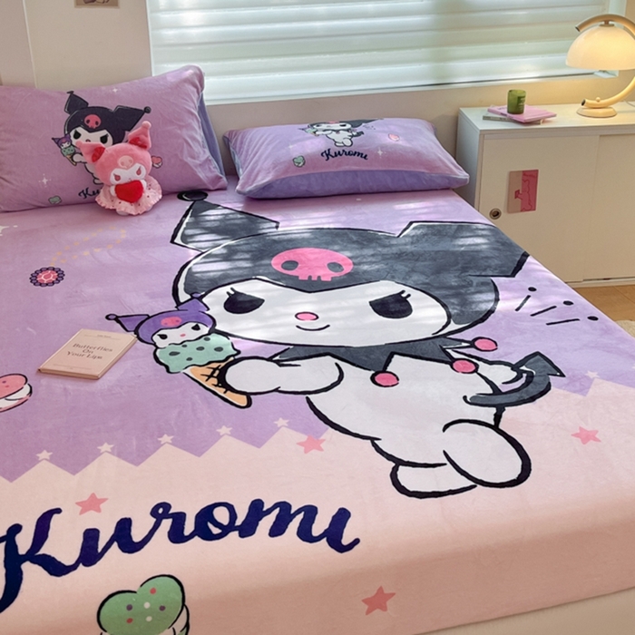 91家纺网 家纺一手货源 找家纺 金爱家 2024新款大阪单品牛奶绒床笠 绒-D冰淇淋甜心库洛米