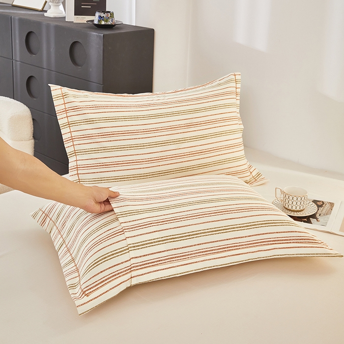 91家纺网 家纺一手货源 找家纺 雲归梦 2024新款全棉多规格加厚磨毛多规格单品--单枕套 单枕套-时尚条-棕