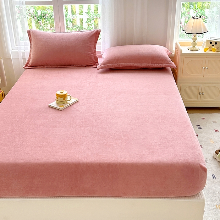 91家纺网 家纺一手货源 找家纺 家贝爱 2024新款加厚保暖牛奶绒床笠 纯色豆沙