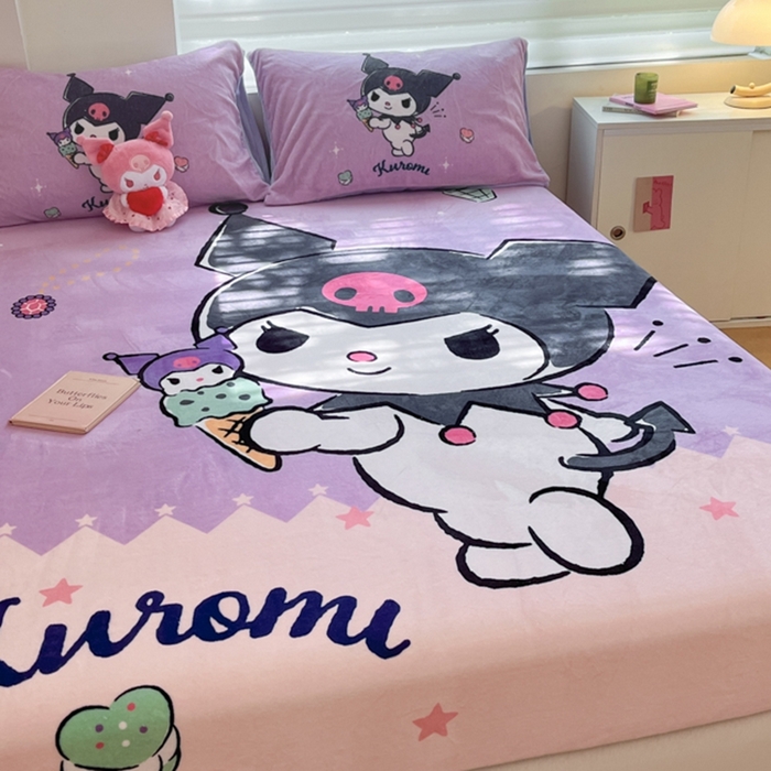 91家纺网 家纺一手货源 找家纺 金爱家 2024新款大阪单品牛奶绒床笠 绒-D冰淇淋甜心库洛米