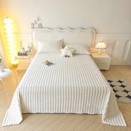 91家纺网 家纺一手货源 找家纺 （总）湘之帛 2024新款纯色牛奶绒泡泡床单三件套