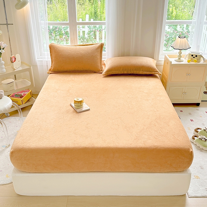 91家纺网 家纺一手货源 找家纺 家贝爱 2024新款加厚保暖牛奶绒床笠 纯色桔