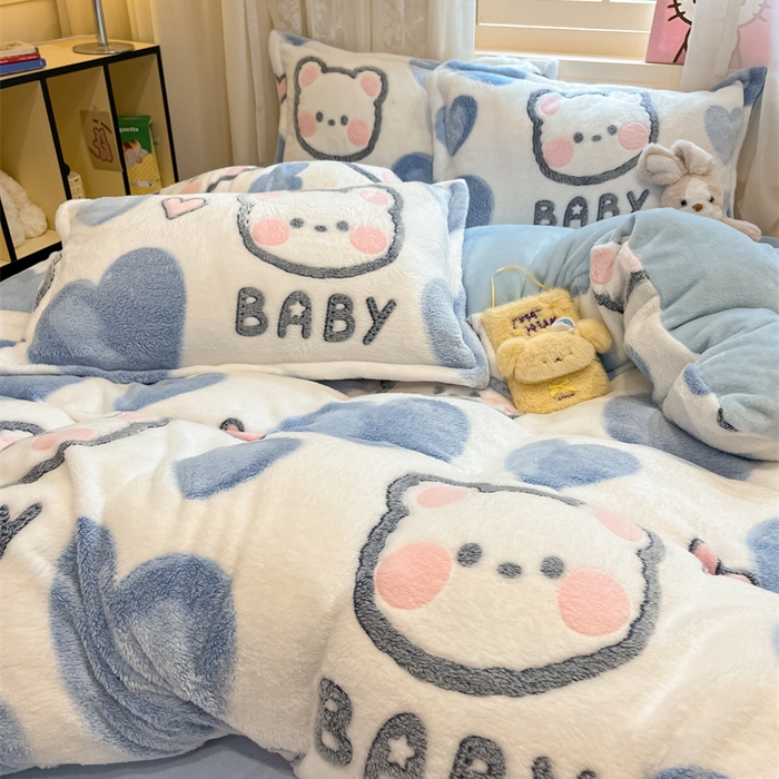 91家纺网 家纺一手货源 找家纺 川悦生活 2024新款雪花绒印花单被套系列-夜景 可爱熊