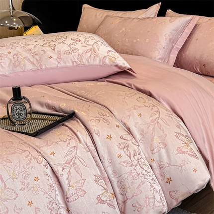 91家纺网 家纺一手货源 找家纺 蓝米卡夫 2024新保暖-秋冬A类100支磨毛色织大提花-彩蝶系列（礼盒包装） 彩蝶SZ-蔷薇粉