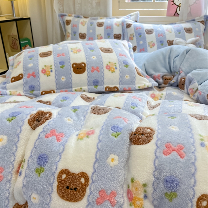 91家纺网 家纺一手货源 找家纺 川悦生活 2024新款雪花绒印花单被套系列-夜景 小熊花园