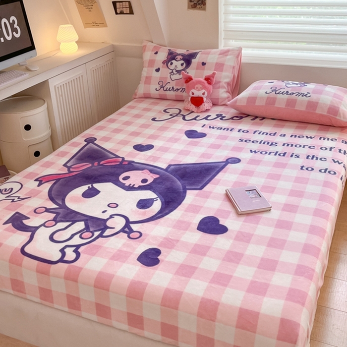 91家纺网 家纺一手货源 找家纺 金爱家 2024新款大阪单品牛奶绒床笠 绒-D纷纷库洛米