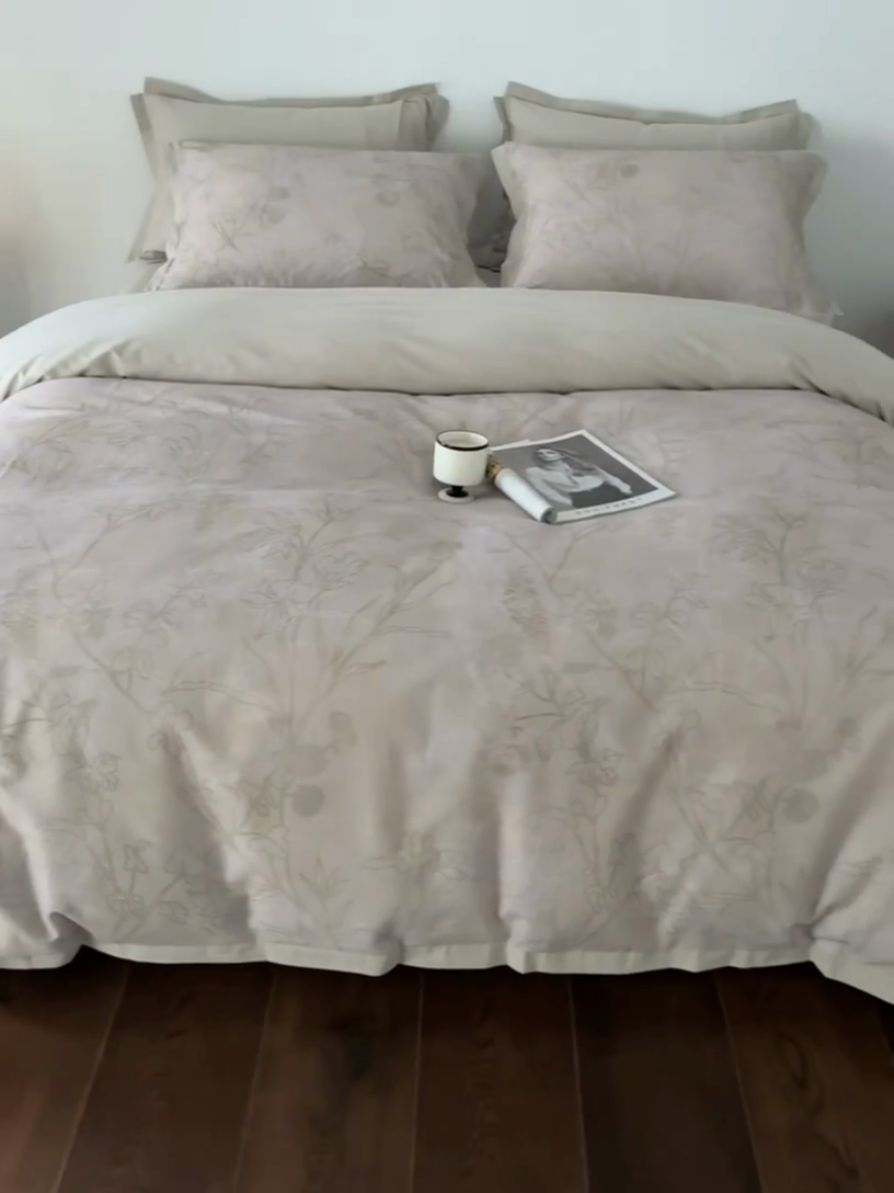 91家纺网 家纺一手货源 找家纺 千朵森 2024新款全棉拼角磨毛四件套-风格二 叶叶相思