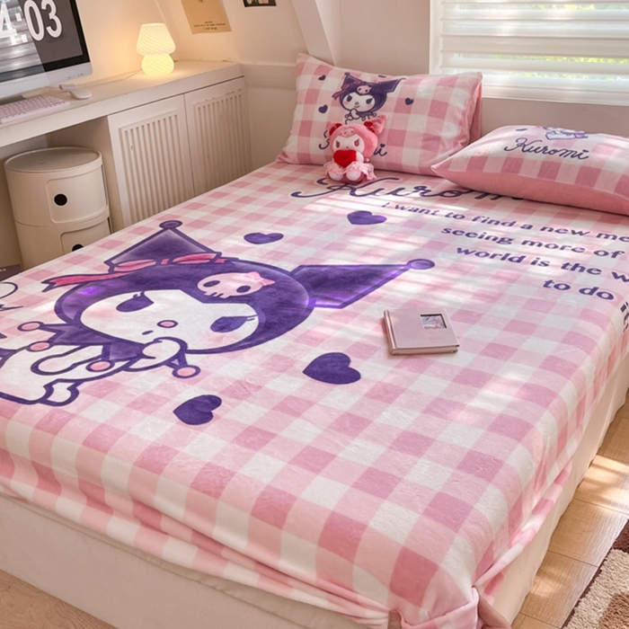 91家纺网 家纺一手货源 找家纺 金爱家 2024新款大阪单品牛奶绒床笠 绒-D纷纷库洛米