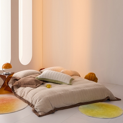 2024新款牛奶3D绒立体雕花剪花四件套 卡其色+深咖