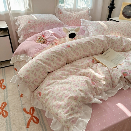 91家纺网 家纺一手货源 找家纺 （总）美乐迪家纺 2024新款全棉韩系花边款小碎花四件套