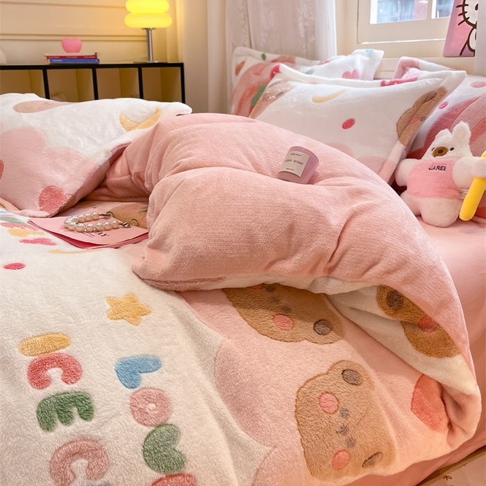 91家纺网 家纺一手货源 找家纺 川悦生活 2024新款雪花绒印花单被套系列-夜景 冰激凌小熊