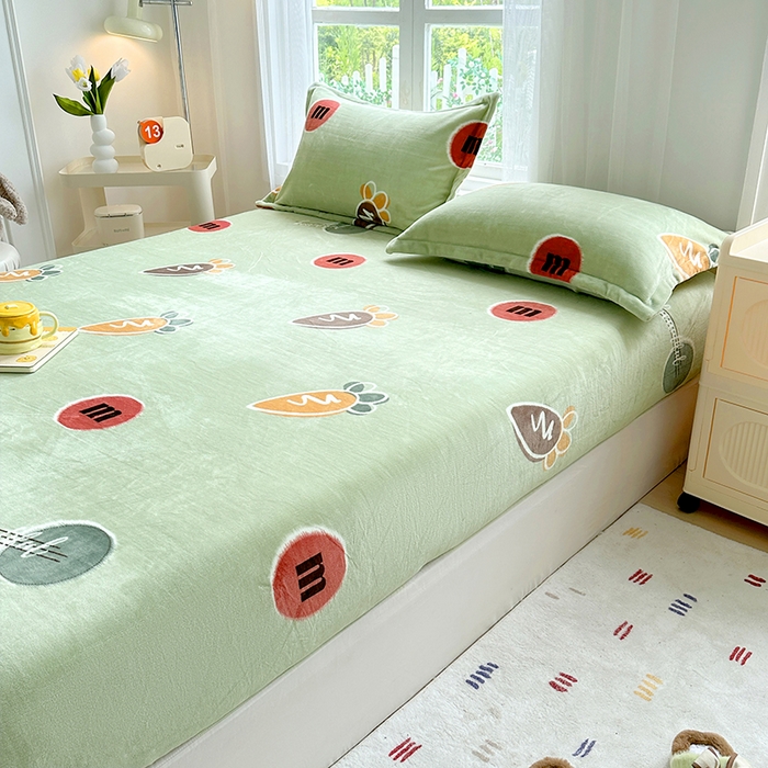 91家纺网 家纺一手货源 找家纺 家贝爱 2024新款加厚保暖牛奶绒床笠 1迷你萝卜