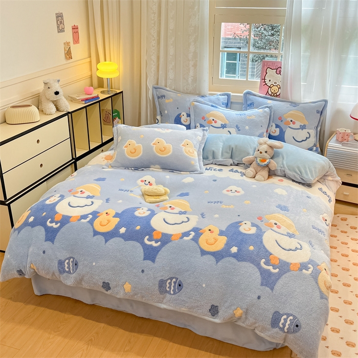 91家纺网 家纺一手货源 找家纺 川悦生活 2024新款雪花绒印花单被套系列-夜景 哒哒鸭丫