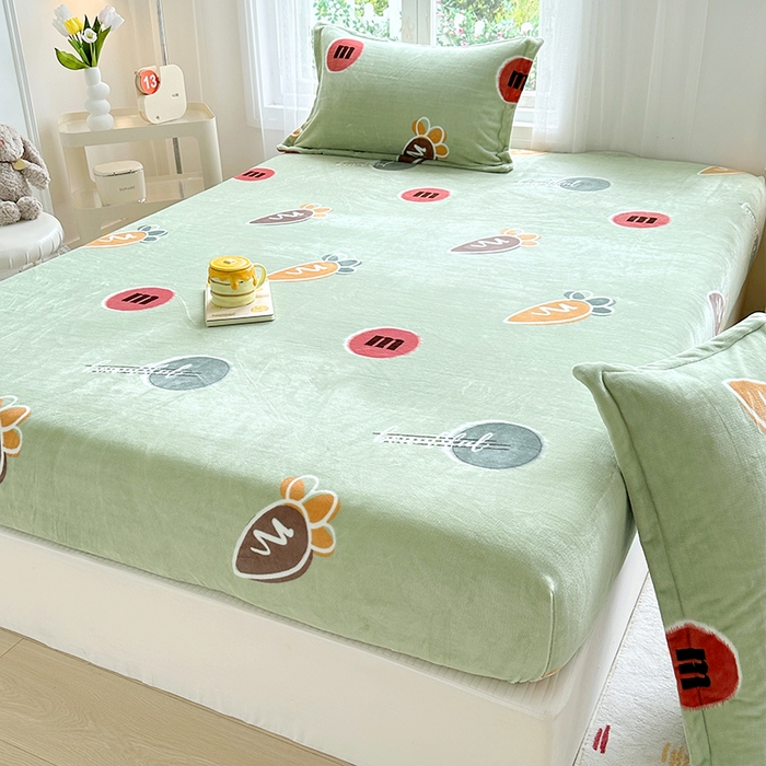 91家纺网 家纺一手货源 找家纺 家贝爱 2024新款加厚保暖牛奶绒床笠 1迷你萝卜