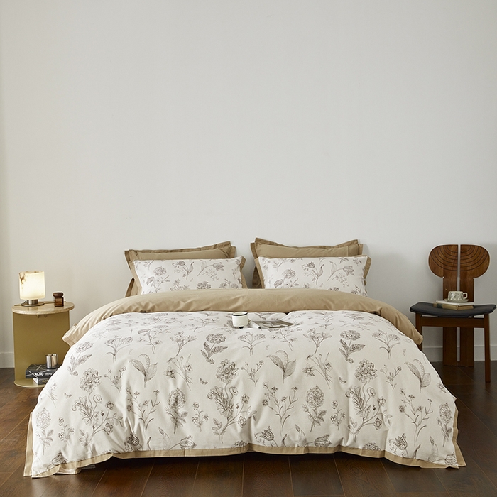 91家纺网 家纺一手货源 找家纺 千朵森 2024新款全棉拼角磨毛四件套-风格二 枝上