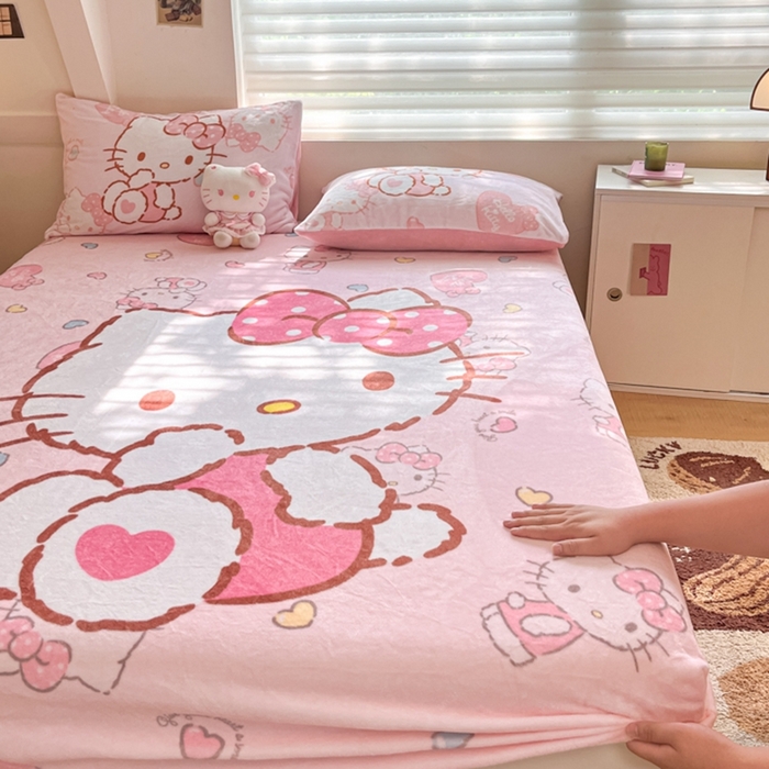 91家纺网 家纺一手货源 找家纺 金爱家 2024新款大阪单品牛奶绒床笠 绒-D爱心kt