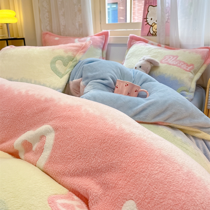 91家纺网 家纺一手货源 找家纺 川悦生活 2024新款雪花绒印花单被套系列-夜景 彩虹爱语蓝