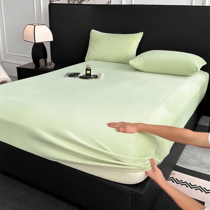 舒慕家纺 2025新款230g全消光高克重牛奶单床笠枕套 苹果绿