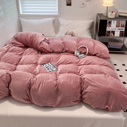 盛馨家纺 2024新款高克重加厚保暖纯色宝宝绒系列单被套 豆沙