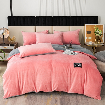 鸿羽樱（鸿羽樱）家纺 2024新款牛奶绒印花田园小清新儿童三件套四件套 粉色+灰