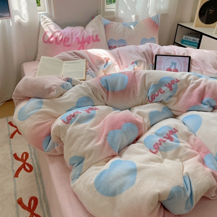 91家纺网 家纺一手货源 找家纺 （总）2024新款INS混搭版卡通牛奶绒四件套