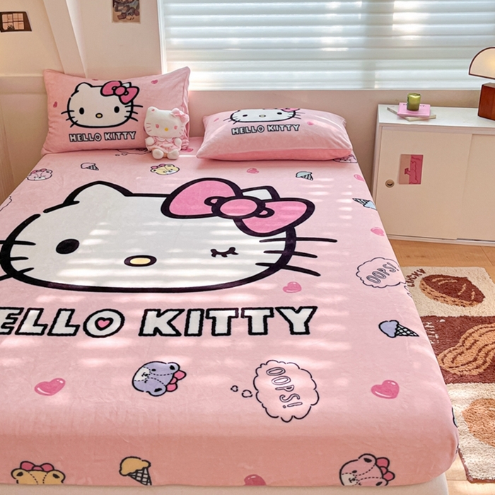 91家纺网 家纺一手货源 找家纺 金爱家 2024新款大阪单品牛奶绒床笠 绒-D美美少女kt