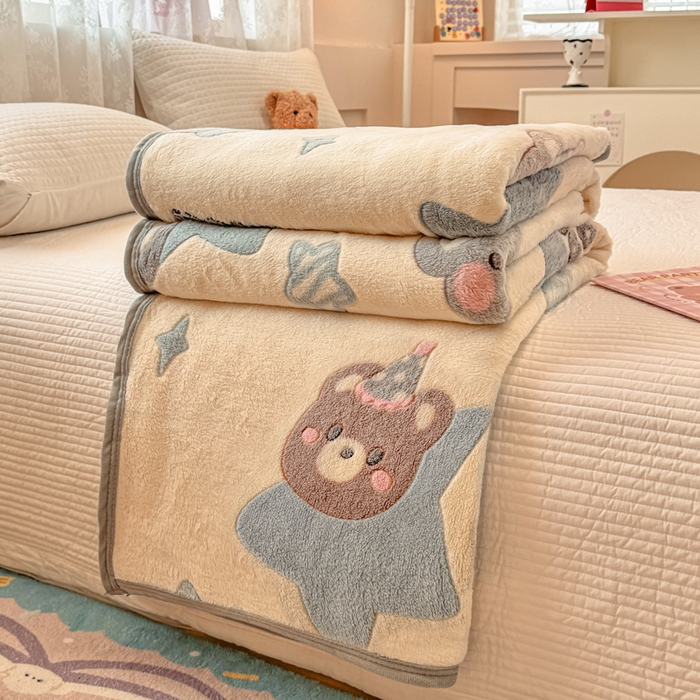 91家纺网 家纺一手货源 找家纺 慕尚家纺 2025新款高克重加厚雪花绒毛毯毯子 奶茶狗熊