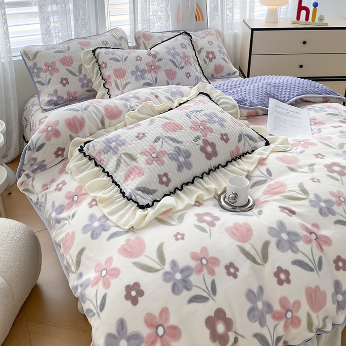 91家纺网 家纺一手货源 找家纺 格真 2024新款加厚保暖豆豆绒牛奶绒单床盖被套三件套四件套 花繁庭园