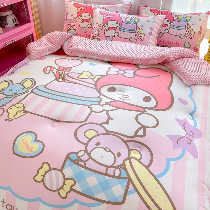 91家纺网 家纺一手货源 找家纺 ds生活馆 2025新款三丽鸥大版印花豆豆被春秋被冬被 蛋糕美乐蒂