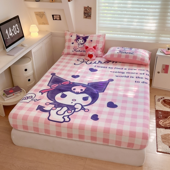 91家纺网 家纺一手货源 找家纺 金爱家 2024新款大阪单品牛奶绒床笠 绒-D纷纷库洛米