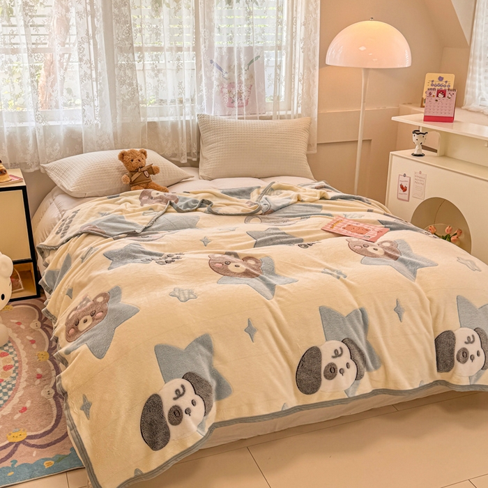 91家纺网 家纺一手货源 找家纺 慕尚家纺 2025新款高克重加厚雪花绒毛毯毯子 奶茶狗熊