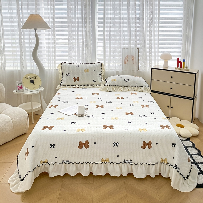 91家纺网 家纺一手货源 找家纺 格真 2024新款加厚保暖豆豆绒牛奶绒单床盖被套三件套四件套 爱心蝴蝶结