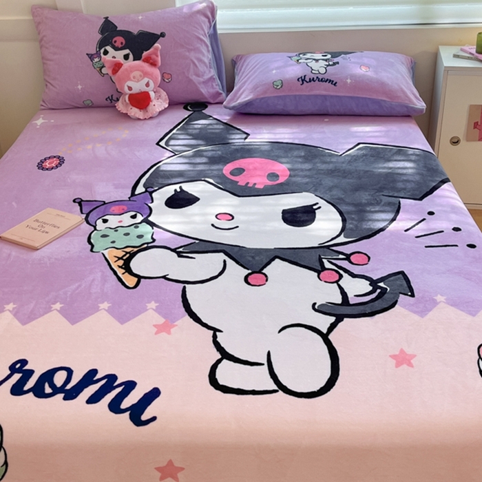 91家纺网 家纺一手货源 找家纺 金爱家 2024新款大阪单品牛奶绒床笠 绒-D冰淇淋甜心库洛米