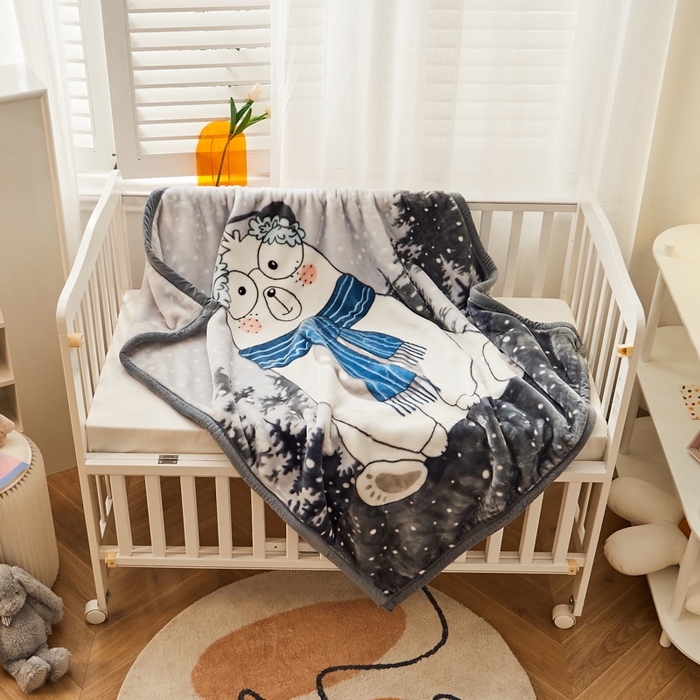 91家纺网 家纺一手货源 找家纺 凯轩毛毛毯毯子网销专供 2024新款舒适亲肤加大加厚儿童云毛毯毯子 围巾熊  灰