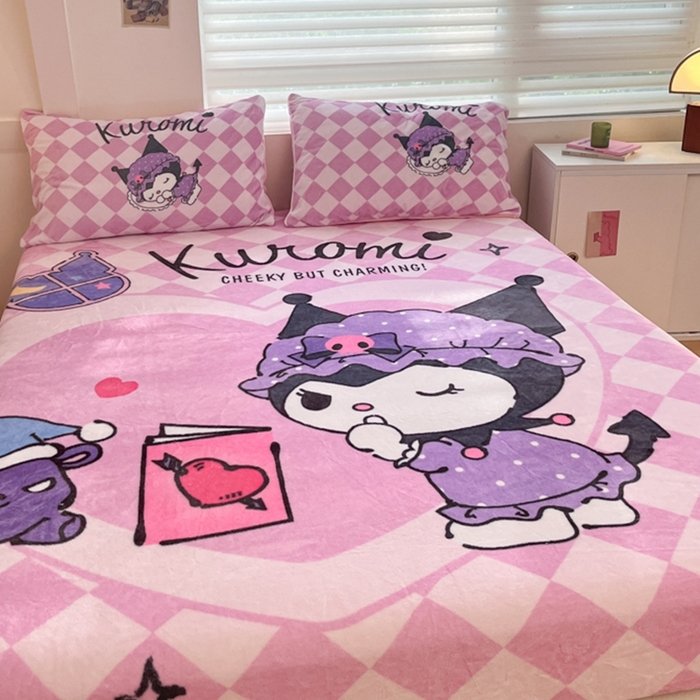 91家纺网 家纺一手货源 找家纺 金爱家 2024新款大阪单品牛奶绒床笠 绒-D晚安库洛米