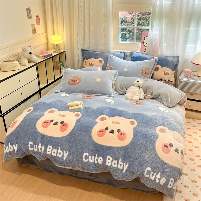 91家纺网 家纺一手货源 找家纺 川悦生活 2024新款雪花绒印花单被套系列-夜景 熊小巴