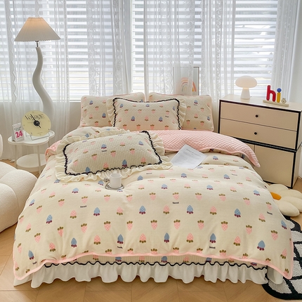 91家纺网 家纺一手货源 找家纺 （总）格真 2024新款加厚保暖豆豆绒牛奶绒单床盖被套三件套四件套