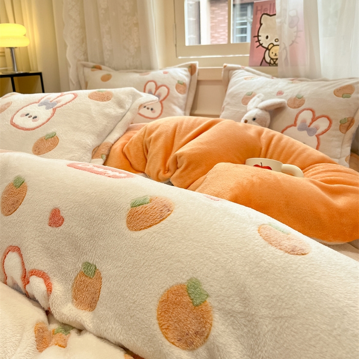 91家纺网 家纺一手货源 找家纺 川悦生活 2024新款雪花绒印花单被套系列-夜景 橘兔