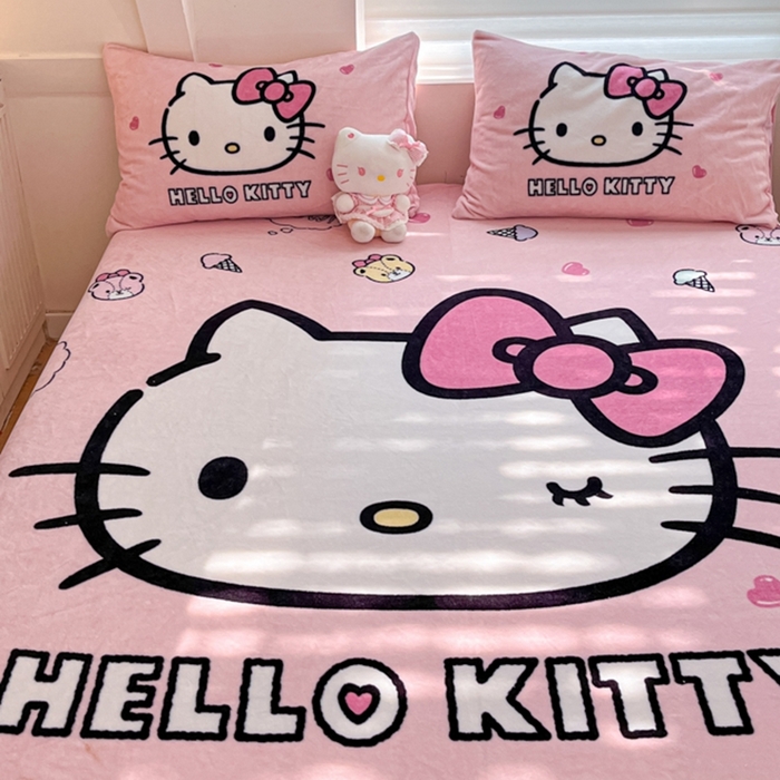 91家纺网 家纺一手货源 找家纺 金爱家 2024新款大阪单品牛奶绒床笠 绒-D美美少女kt